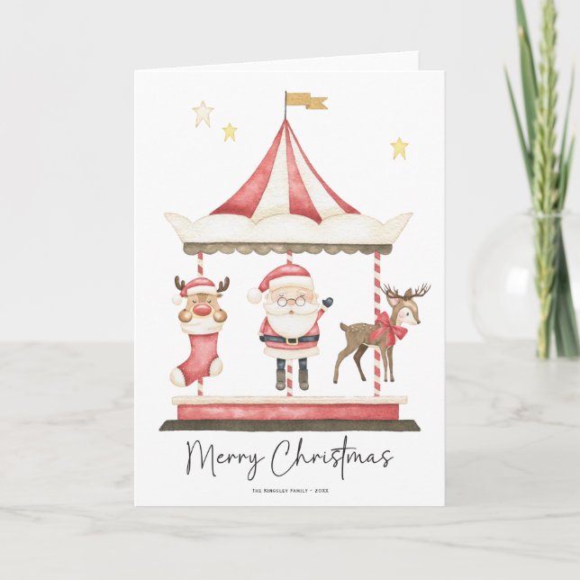 Carte Aquarelle Noël Carousel du Père Noël (Devant)