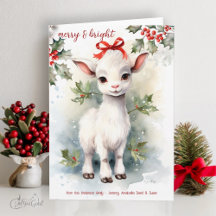 Aquarelle Noël Chèvre bébé Joyeux et lumineux