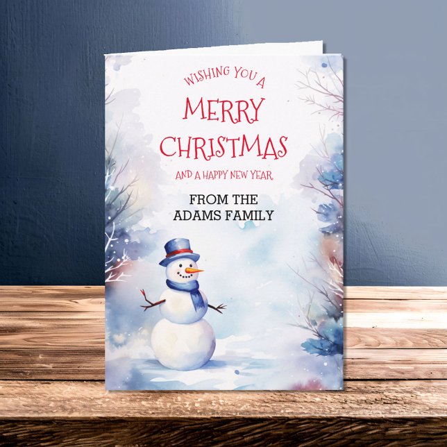 Carte Aquarelle Noël Snowman En Hiver (Créateur téléchargé)