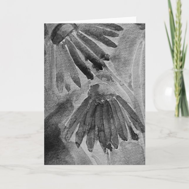 Carte Aquarelle noire et blanche Salutation florale (Devant)