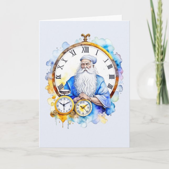 Carte Aquarelle Nouvel An Temps Père (Devant)
