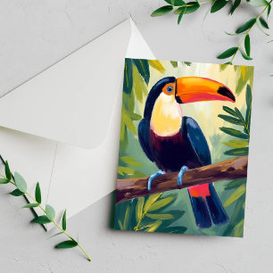 Carte aquarelle oiseau tropical coloré Toucan