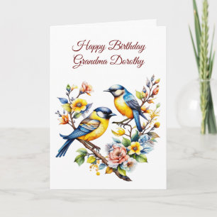 Carte Aquarelle Oiseaux et fleurs Anniversaire de grand-