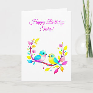 Carte Aquarelle Oiseaux et fleurs Anniversaire de la soe
