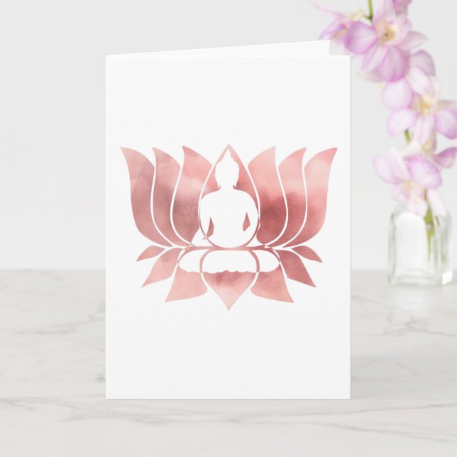 Carte Aquarelle or rose Texture Bouddha Méditation Zen (Orchidée)