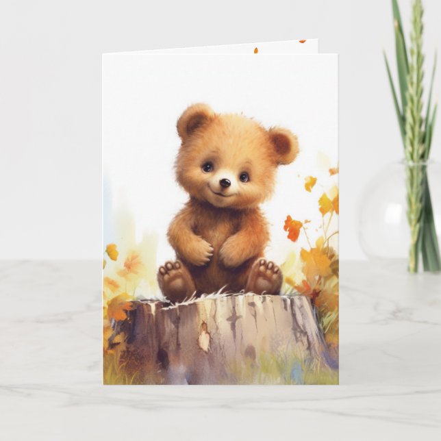 Carte Aquarelle Ours D'Automne Sur Un Arbre (Devant)