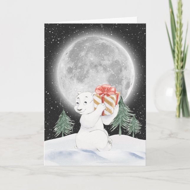 Carte Aquarelle Ours polaire de Noël (Devant)