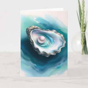 Carte Aquarelle Oyster Shell Iridescente Pearl Blank