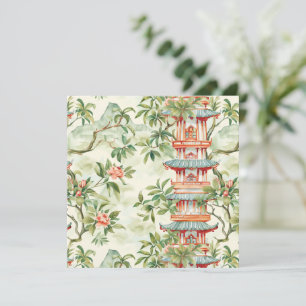 Carte Aquarelle Pagode asiatique dans paysage verdoyant 