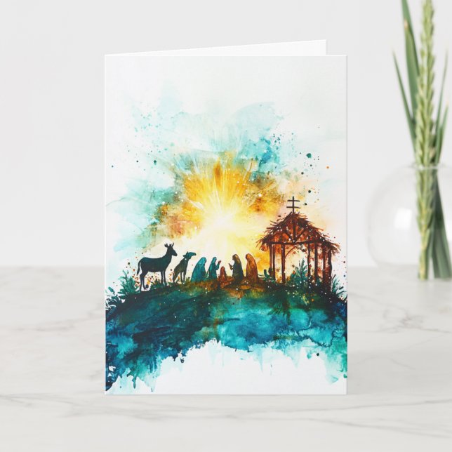Carte Aquarelle paisible de la Nativité (Devant)