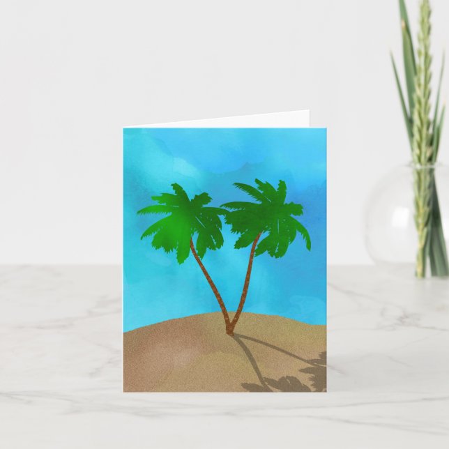 Carte Aquarelle Palm Tree Beach Scene Collage (Devant)