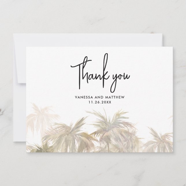 Carte Aquarelle Palm Trees Mariage Merci (Devant)