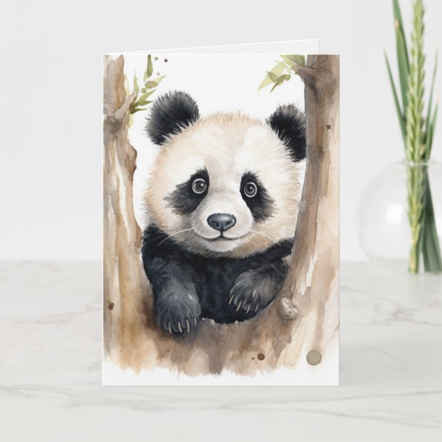 Carte Aquarelle Panda Bear Ping pense à vous (Devant)