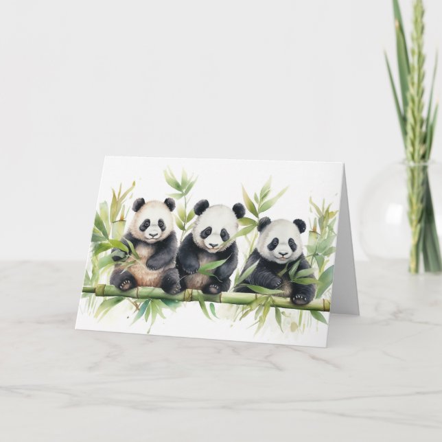 Carte Aquarelle Panda Bears Pense à vous (Devant)