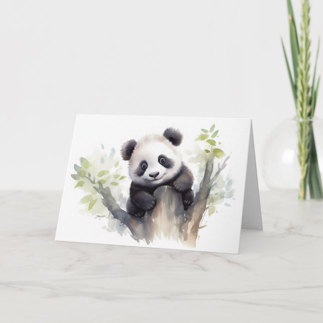 Carte Aquarelle Panda Ours Anniversaire (Devant)