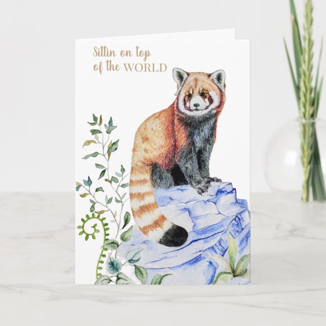 Carte Aquarelle Panda rouge Graduation (Devant)