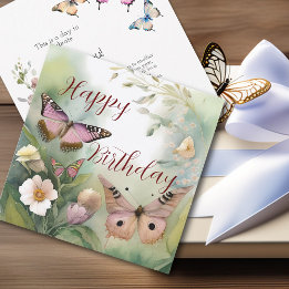 Carte Aquarelle Papillon de printemps et fleurs Annivers
