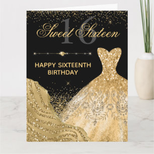 Carte Aquarelle Parties scintillant or robe sucré 16 Ann