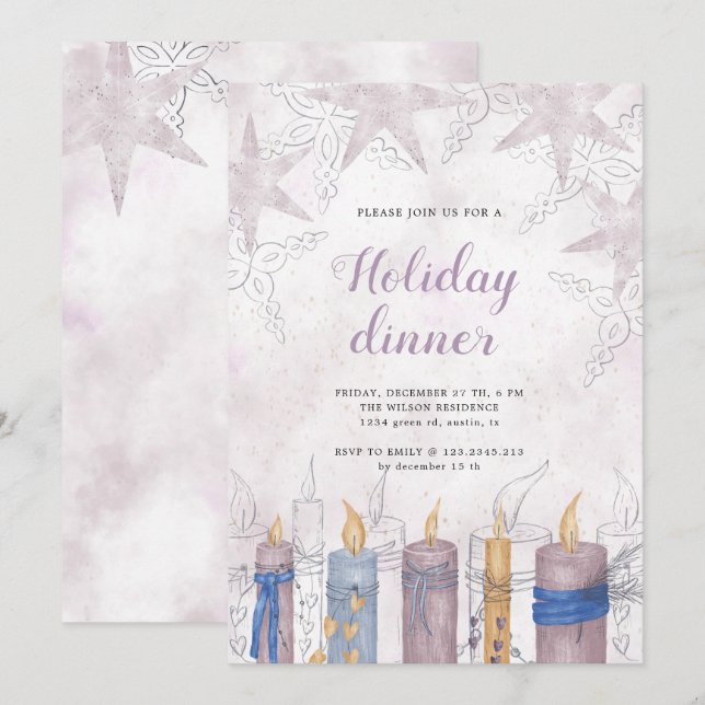 Carte Aquarelle pastel dîner de fête (Devant / Derrière)