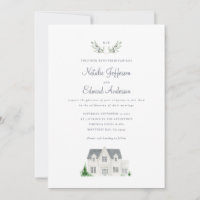 Aquarelle peinte branche d'olivier + manoir