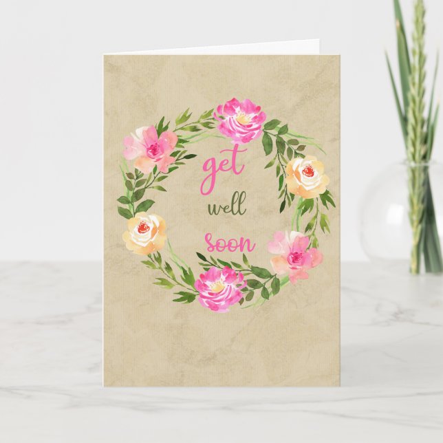Carte Aquarelle Peinte Fleur Wreath Se Bien (Devant)