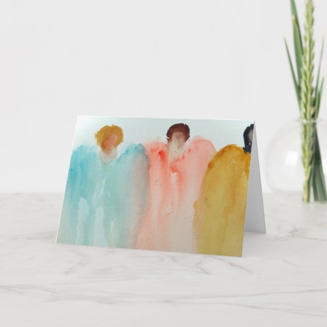 Carte Aquarelle Peinture de 3 anges, figures ou femmes (Devant)