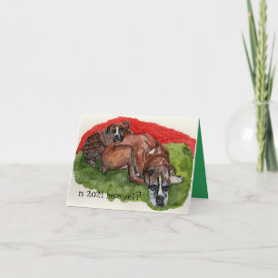 Carte aquarelle peinture Xmas Boxers, message fantaisist