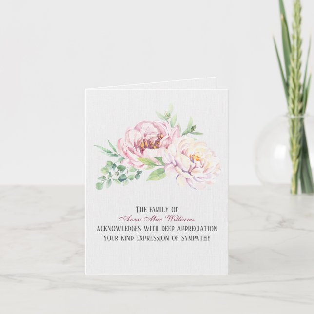 Carte Aquarelle Peony Merci (Devant)
