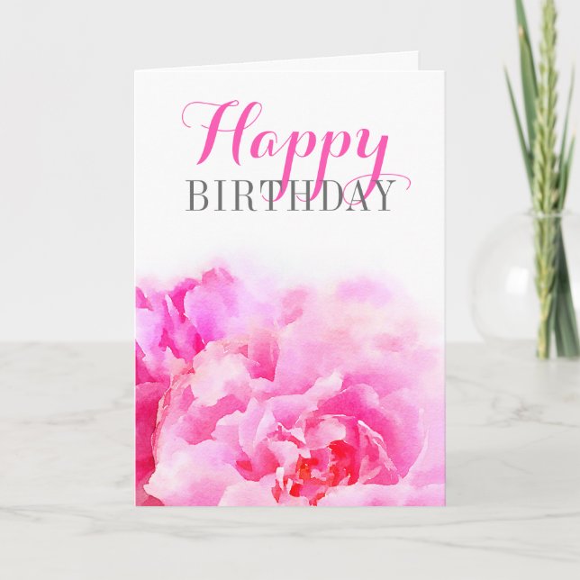 Carte Aquarelle Peony rose Floral Anniversaire (Devant)