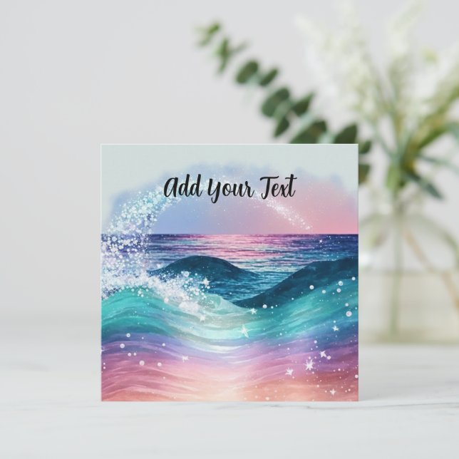 Carte Aquarelle personnalisée Blue Ocean Wave Photo avec (Debout devant)