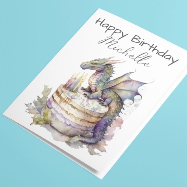 Carte Aquarelle personnalisée de gâteau Dragon Birthday (Créateur téléchargé)