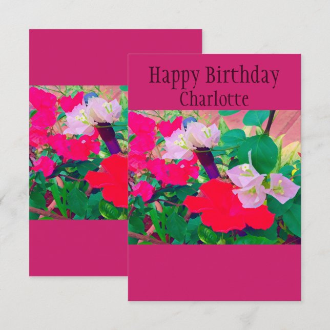 Carte Aquarelle personnalisée pour Hibiscus rouge jour d (Devant / Derrière)