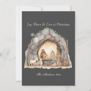 Carte Aquarelle personnalisée Vintage Noël Nativité Scèn