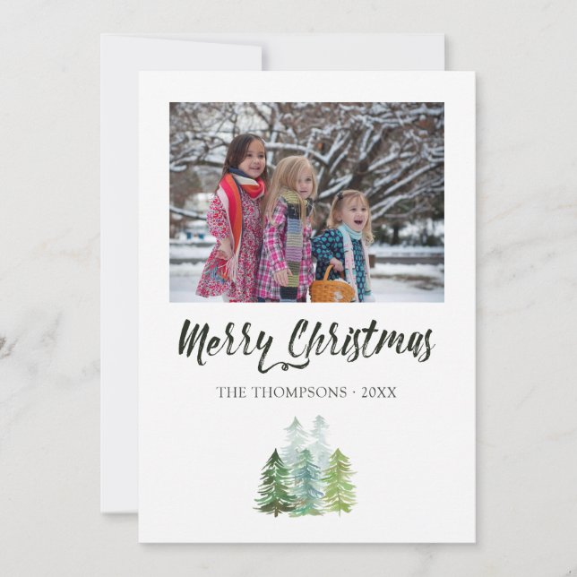 Carte Aquarelle Pine Arbres de Noël Photo (Devant)