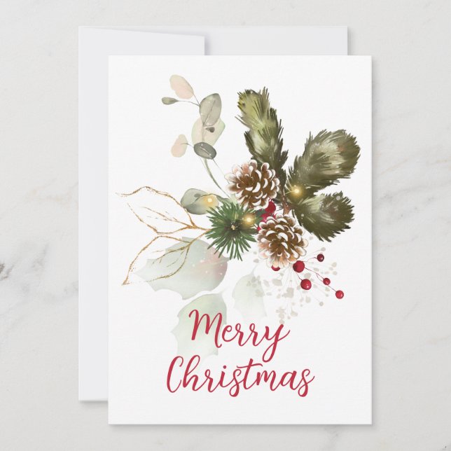 Carte Aquarelle Pine Côtes & Eucalyptus Noël (Devant)