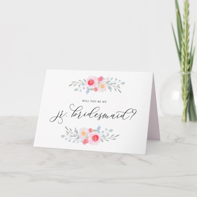 Carte Aquarelle Pink Anemones Be My Jr Bridesmaid (Devant)