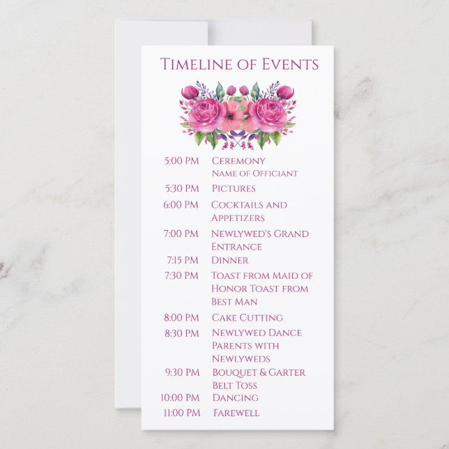 Carte Aquarelle Pink Flower Bouquet-Wedding Programme- (Dos)