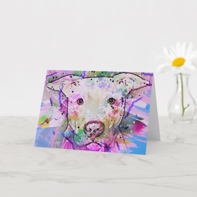 Carte Aquarelle Pit Bull (Petite plante)