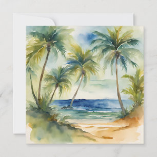 Carte Aquarelle Plage tropicale Palmiers