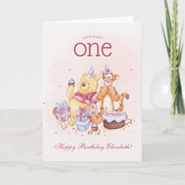 Carte Aquarelle Pooh & Friends | Premier anniversaire (Devant)