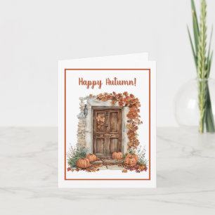 Carte Aquarelle Porte d'automne avec Citrouille