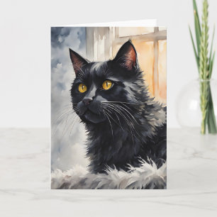 Carte Aquarelle Portrait de chat noir Pose Windows