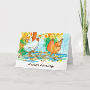 Carte Aquarelle Poules de poulet Approches d'automne