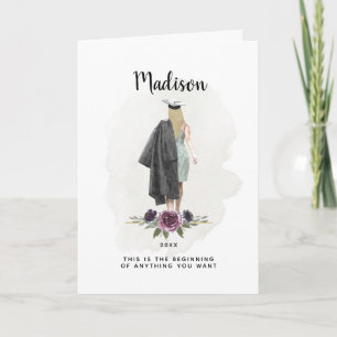 Carte Aquarelle Purple Floral Graduation Blonde Girl