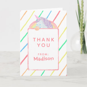 Carte Aquarelle Rainbow Unicorn Anniversaire MERCI