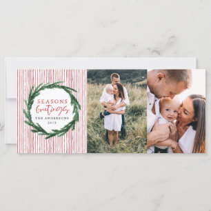 Carte Aquarelle + rayure photo de vacances de Noël