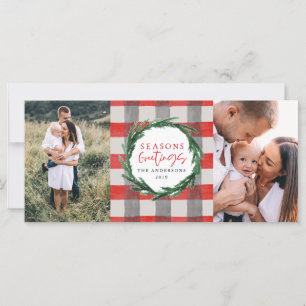 Carte Aquarelle + rayure photo de vacances de Noël