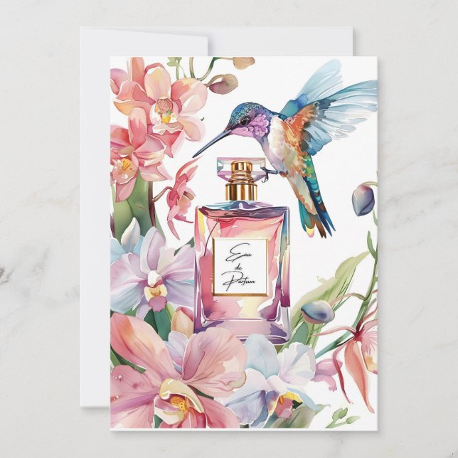 Carte aquarelle romantique colibri & orchidée (Devant)