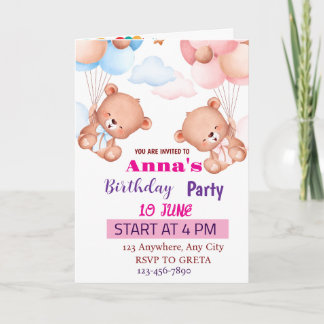 Carte Aquarelle rose bleu mou