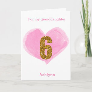 Carte Aquarelle rose Coeur Parties scintillant or 6e ann